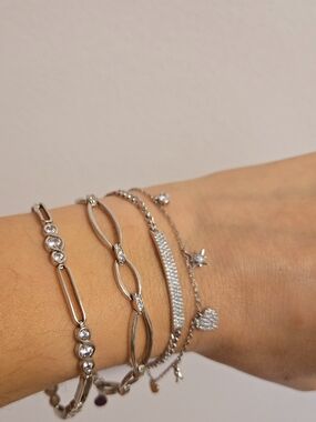 Sterling Silver Multi-Chain Bracelet Set - Silver Women Jewelry